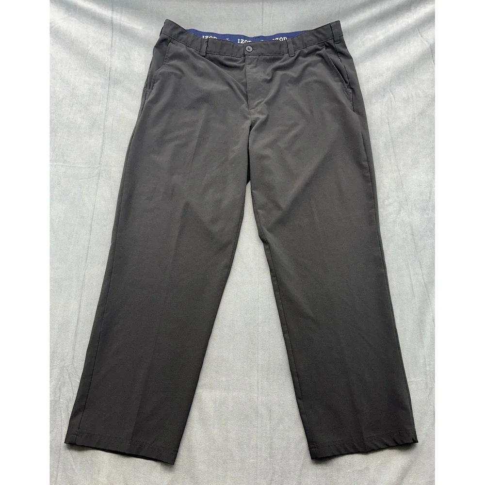 IZOD Golf Mens 40x32 Black Performance Stretch Straight Leg Pants 4393